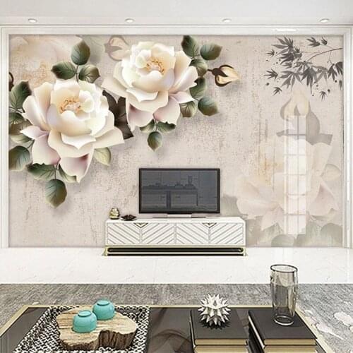 Photo Wallpaper 3D White Rose Flowers Murals Living Room TV Sofa Background Wall Decor Self-Adhesive Waterproof Wall Painting 3D