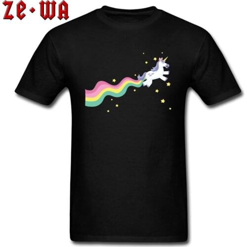 100% Cotton T-shirt Men Cute Tshirt Rainbow Unicorn Printed On Black Clothes Adult Lovely Design Tops Cotton Tees Wholesale