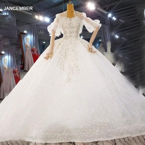 HTL2046 Multiple Ways Wear Ball-Gown Beaded Crystal Luxury Sequined Wedding Dress 2021 Big Train Lace Up Back