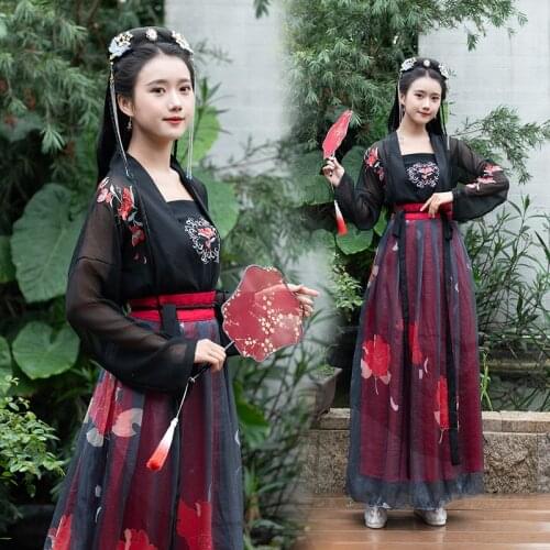 Chinese Traditional Costume Women Black Chinese Hanfu Fairy Princess Dresses Stage Outfits Cosplay Clothes Hanbok JL1498