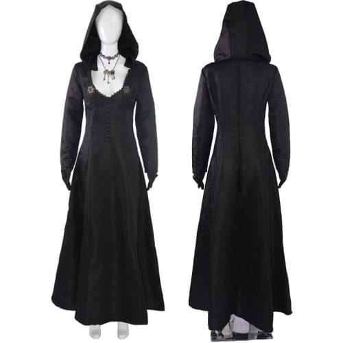Evil Village Cosplay Costume Vampire Lady Dress Gothic Womens Sexy Deep V Hoodie Evening Gowns Outfits Halloween Carnival Suit