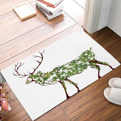 Animal Art Deer Green Leaves Elk Bath Rugs Non-Slip Doormat Door Mat Bathroom Accessories