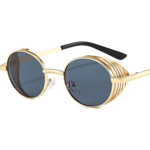 Round Punk Sunglasses Men Sun Glasses Vintage For Women Steampunk Metal Shades Brand Designer Oculos De Sol Gafas UV400 Mirror