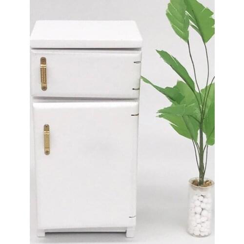 1/12 Scale Wooden Mini Fridge Refrigerator Doll House Furniture Accessories Decor Kids Toy Mini Refrigerator Toy