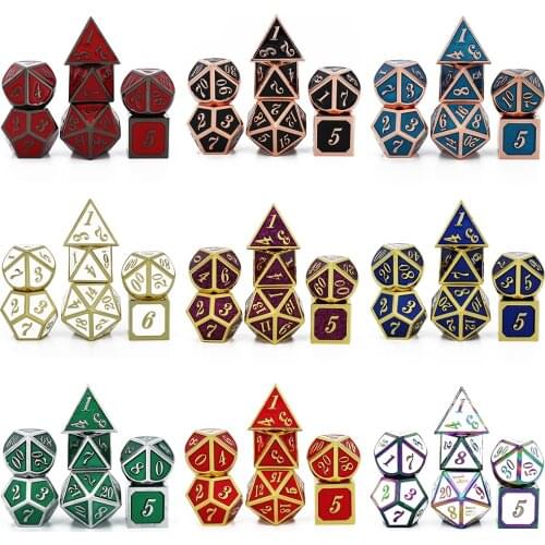 7pcs set Metal Dice Set D&D Dice Velvet Pouch D20 D12 D10 D% D8 D6 D4 dice DND RPG MTG Table Games dados dices set metal dice