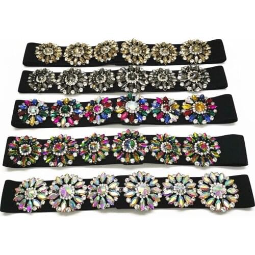2019 New fashion color Crystal elastic belt Womens Brand Elastic Waistband Female wide Belts For Women Dress accessories SW314