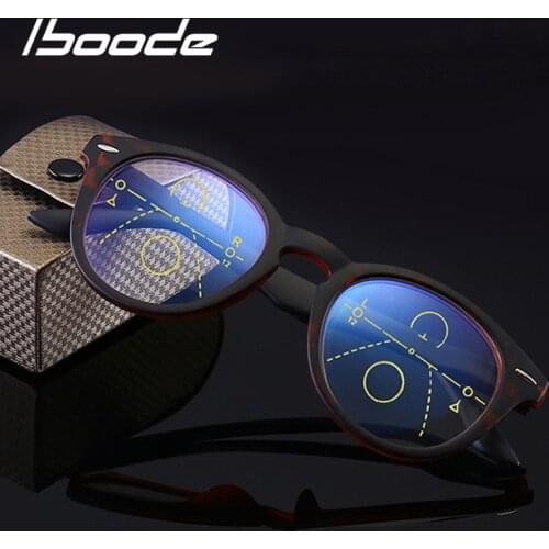 Iboode Multi focal Progressive Reading Glasses Women Men Anti Blue Light Presbyopia Glasses Unisex Retro Round Eyewear +1.0to3.0