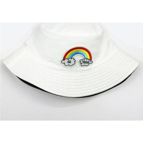 2021 Cartoon Rainbow Embroidery Cotton Bucket Hat Fisherman Hat Outdoor Travel Sun Cap Hats for Men and Women 16