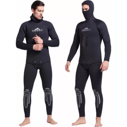 Sbart Spearfishing Black 2 pieces Wetsuit 5mm freediving supratex separate jacket Farmer John with Hood Wet Suit