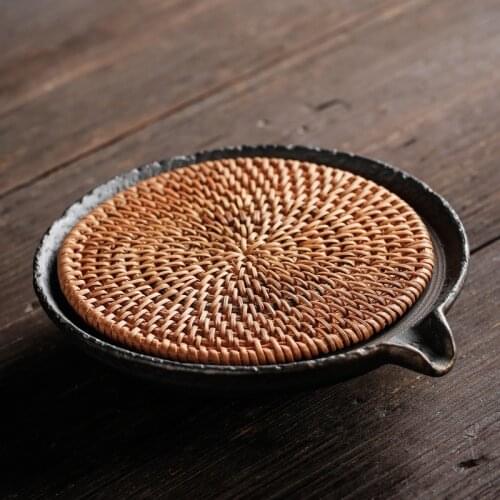 Rattan Mat Pot Bearing Large Circular Creative with Ceramic Water Hu Dian Handmade Tea Accessories Tea Tray Kung Fu Tea Set