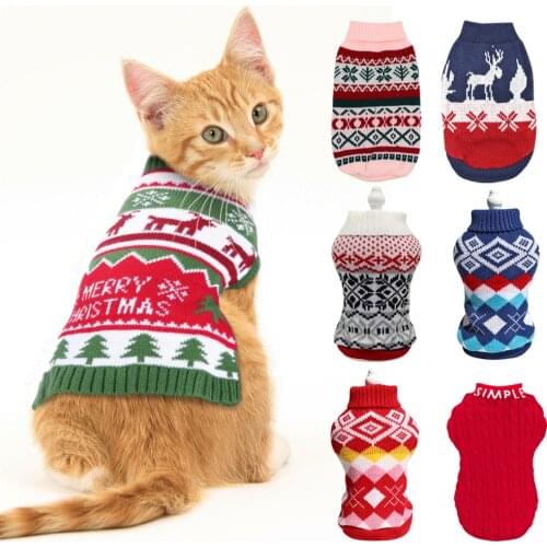 Christmas Pet Cat Sweater Winter Warm Clothes For Small Medium Dogs Cats Puppy Kitten Outfit Knitted Clothing Cat Costume Suit