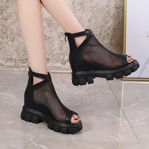 Inner increase sandals ladies summer 2021 new mesh sandals platform shoes fish mouth sandals female net red sandals woman shoes