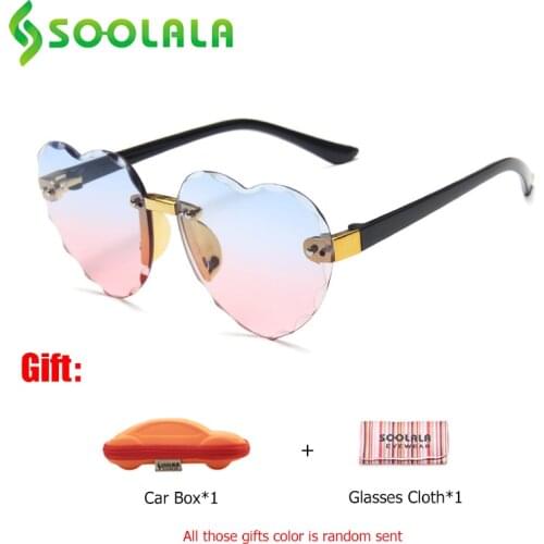 SOOLALA 2021 Rimless Love Heart Kids Children Sunglasses For Girls UV400 Eye Protection Sun Glasses With Free Car Cases Eyewear