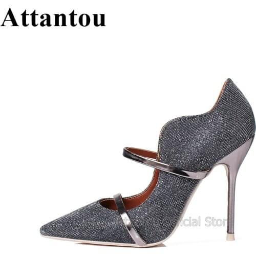 Fashion Black Gold Pointed Toe Slip On High Heel Shoes Woman Pumps Sexy Shallow Mouth Colorblock Metal Straps Thin High Heels