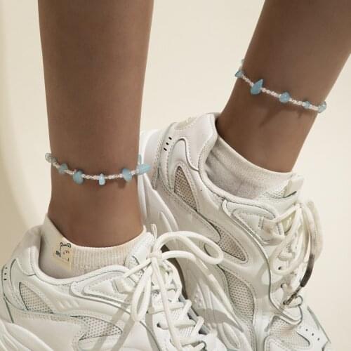 European and American fresh and simple rice beads jewelry ins beach style single-layer trend irregular color stone anklets