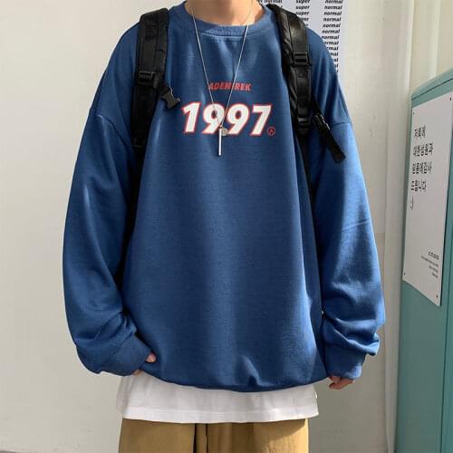 Spring Men Casual Sweatshirts Harajuku 1997 Printed Men Oversized Hoodies 2021 Korean Man Casual Loose Pullovers clothes mens