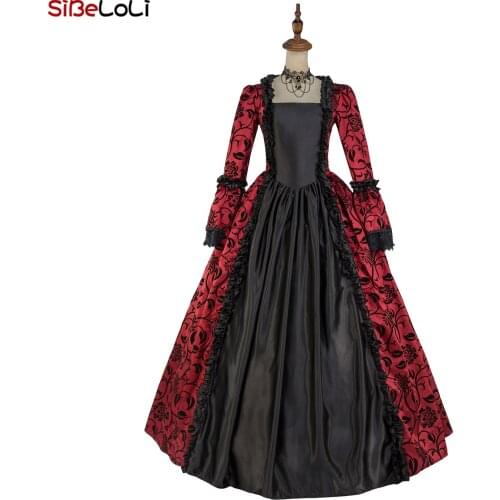 Renaissance Wine Red Brocade Gothic Victorian Dress Halloween Vampire Queen Gown Theatre Costume