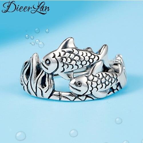 Punk Vintage 925 Sterling Silver Fish Rings For Women Men Gothic Antique Jewelry Anillos 2021