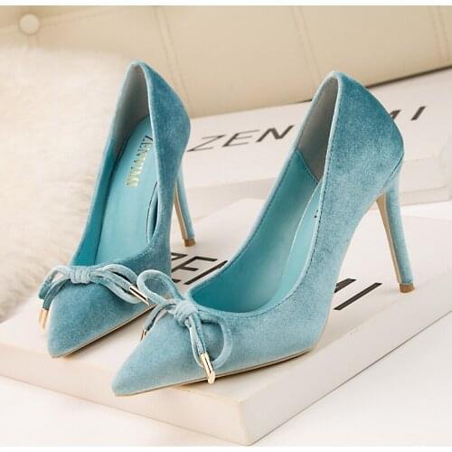 2019 lady pumps high heel career pointed toe slip on fashion women shoes black wine red blue pink thin heel 10cm casual OL shoes