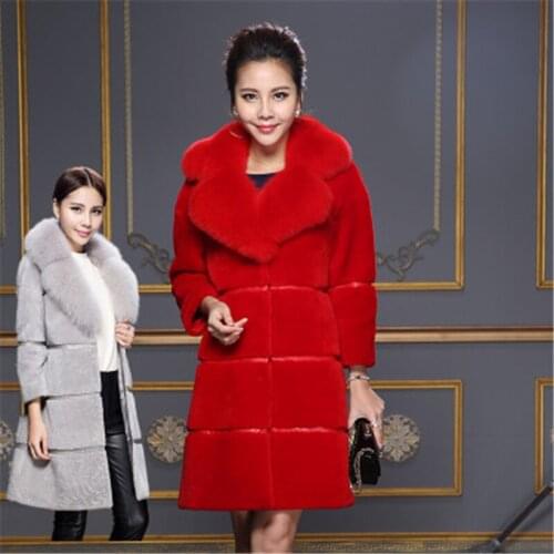 Mid-Length Fur Coat Womens 2020 Winter Fashion New Style Sheep Shearing Faux Fox Fur Collar And Fur One-Piece Faux Fur Coat