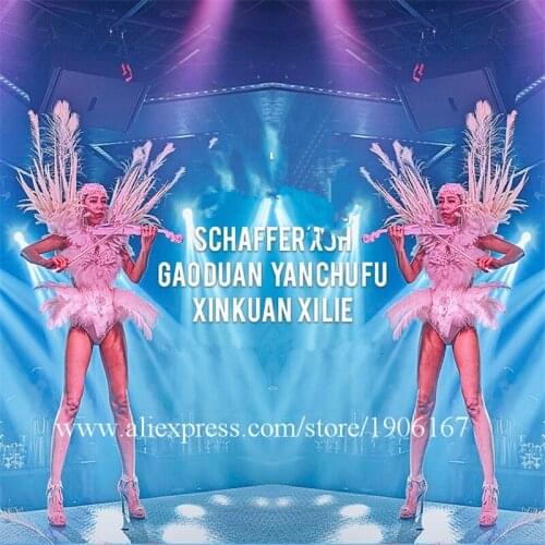 Sexy Lady White Feather Stage Wears Dress Ballroom Dance Costumes Singer Performance Clothes DS DJ Outfits Bar Models Bodysuit