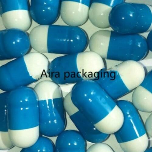 1000pcs/lot Blue White Empty Medicine Powder Refillable Capsules Seperated Hard Gelatin Capsule Shells Size 00