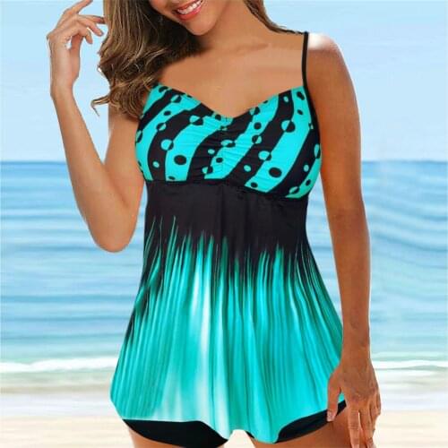 2pcs Print Backless Women Swimdress Briefs Plus Size Tankini Set Swimdress Briefs Two Pieces Swimsuits Bathing Suit Tankini Set