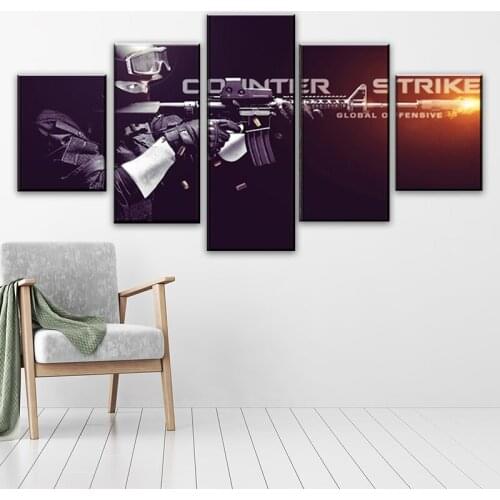 No Framed 5 Pieces Game Counter-Strike Global Wall Art Canvas Posters Pictures Paintings Home Decor for Living Room Decorations