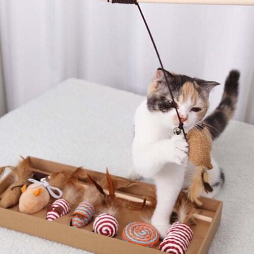 7pcs Replacement Cat Toy Set Cat Stick Teaser Feather Ball Mouse Toy with Mini Bell Cat Interactive Toys Cat Toys Pet Products