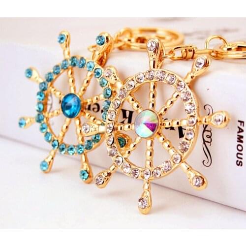 Korean-Style Creative Crystal Rudder Navigation Car Key Chain Metal Pendant Key Ring Small Gift