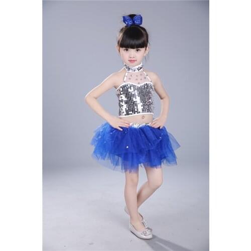 Childrens Jazz Dance Costume Girls Modern Dance Performance Dress Puff Skirt Kids Hip-Hop Dancing Dress Shirt