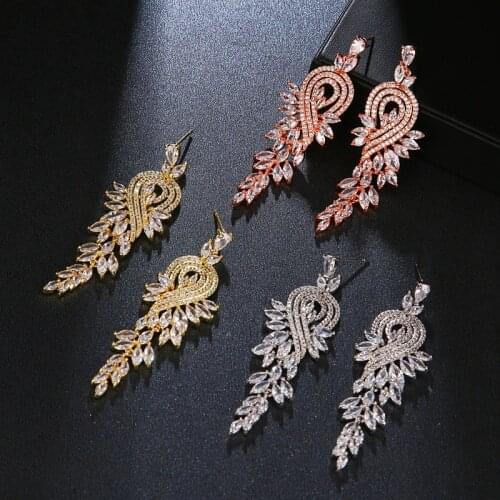 Retro Long Zircon Flower Spikes Dangle Earrings Exaggerated Geometry Charm Earrings Trendy Jewelry Party Gifts For Guests 2021