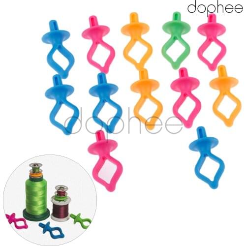 Dophee 12pcs Silicone Bobbin Clips Thread Roller Spool Shelves Fixed Wrapped Clamp Mixed Colors Sewing Accessories