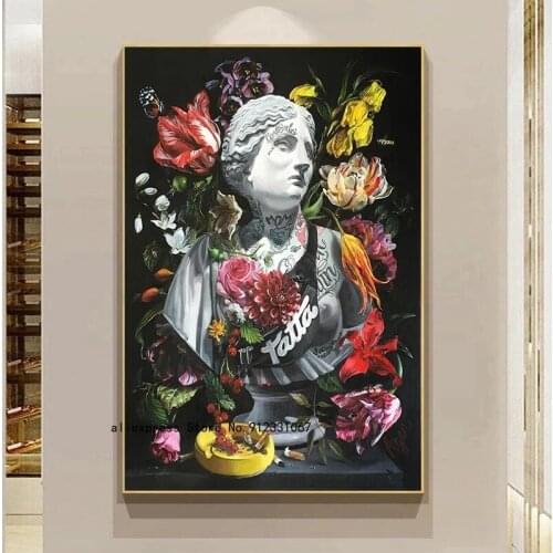 Ancient Greek Statue Canvas Oil Painting Sculpture Posters and Prints Classic Flowers Wall Art Picture Living Room Home Decor