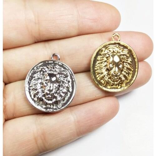 Eruifa 10pcs 22mm Lion Head Zinc alloy DIY Charms Pendant Jewelry handmade DIY 2 Colors