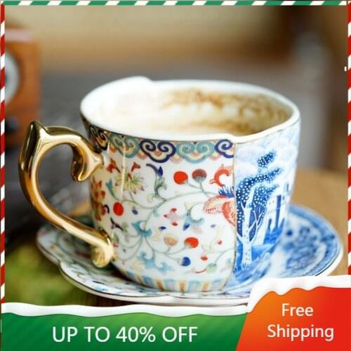 European Style Flower Coffee Cup Set Porcelain Mate Cup Latte Afternoon Tea Bubble Tea Cup Ceramica Coffee Cup Ceramic AA50BD