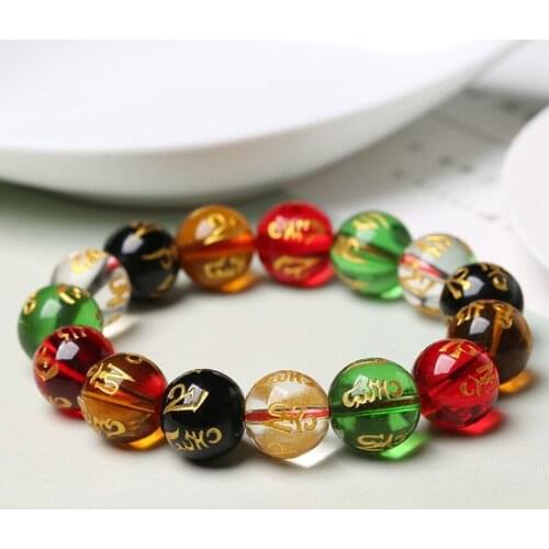 FYJS Unique Handmade Weave Many Colors Quartz Stone 10 mm Round Beads Bracelet for Prayer Religious Jewelry