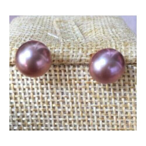 Good>>>>noble jewelry a pair of 9-10mm south sea lavender pearl earring 14k gold