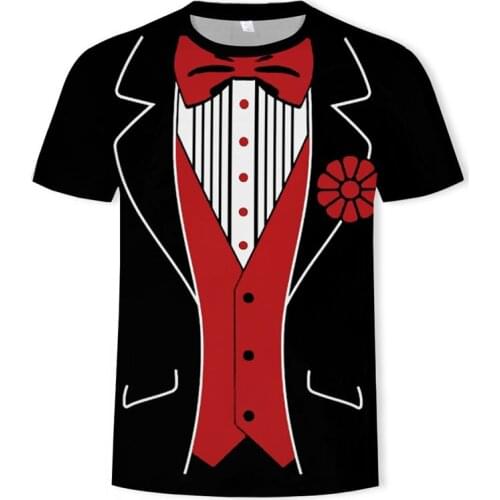 InterestinSummer 3D Fake Two Pieces T Shirt Men Women Cotton Short Sleeve T-shirt Harajuku Hip Hop Fake Suit 3D Tshirt Camisetas