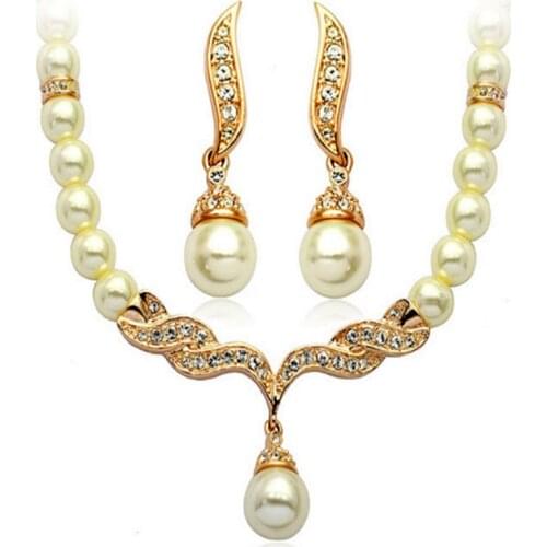 Fashion Pearl Jewelry Sets For Women African Beads Jewelry Set Gold Wedding Crystal Bridal Dubai Necklace Jewelery Costume