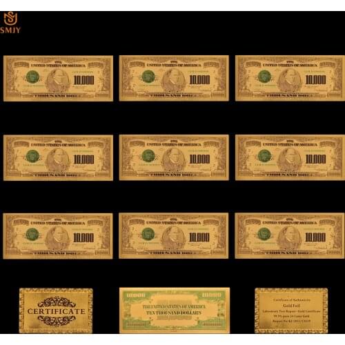 10PCS/Lot US 1918 Edition 10000 Dollar Money 24k Gold Foil Banknote Currency Paper Replica Banknote Collections Gift