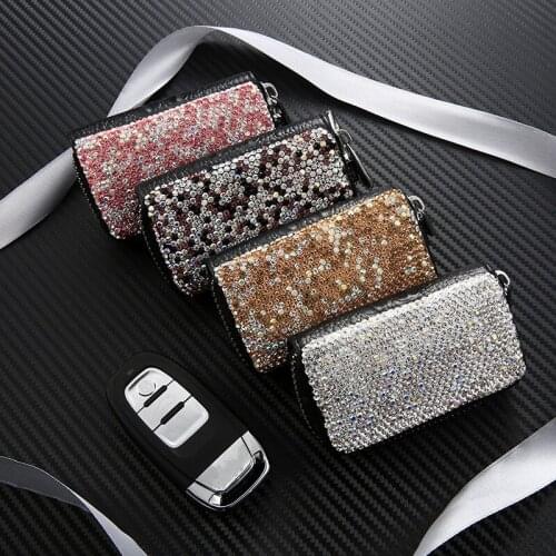 Beautiful Leather Car Key Case Storage Bag with Crystals for Audi BMW Honda Nissan Suzuki Volvo Mazda Kia Great Gift