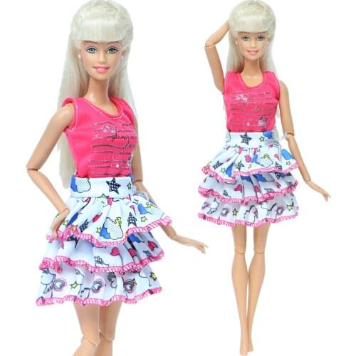 Handmade Summer Outfit Casual Wear Sweet Mini Pink Vest Tops Tiered Skirt Clothes For Barbie Doll Accessories Best Girls Toy