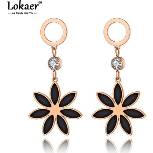 Lokaer Trendy Stainless Steel White/Black Glaze Flower Bohemia Party Earrings For Women Original Design Crystal Earrings E20224