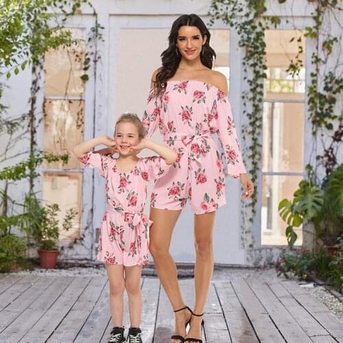 Fashion Summer Mother Daughter Family Matching Outfits Clothes Flower Parent-child Dress Baby Girl Mom Romper Women Kids Costume