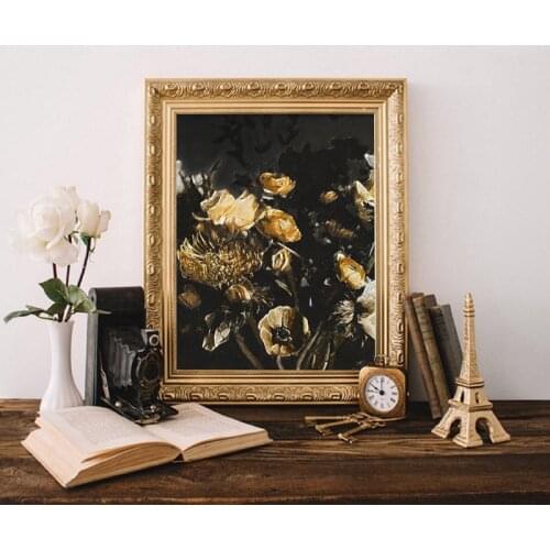 Moody Floral Canvas Art Print Dark Floral Watercolor Painting Yellow Flower Artwork Poster Prints Wall Picture Home Room Decor