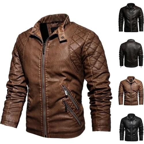2021 Mens Motorcycle Jacket Autumn Winter Faux PU Leather Jackets Casual Embroidery Biker Coat Windproof Fleece Leather Jacket