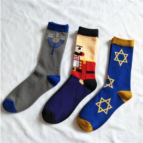 Cotton Christmas Socks Men Novelty Happy Funny Graphic Mans Socks New Year Santa Claus Christmas Tree Elk Candlestick Gift Sock