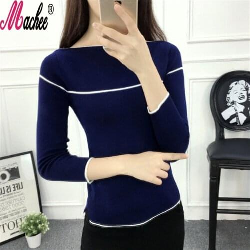 2020 New Fashion Women Winter Wool Blend Sweater Knitted Long Sleeve Slim Pullovers Female Slash Neck Sweater