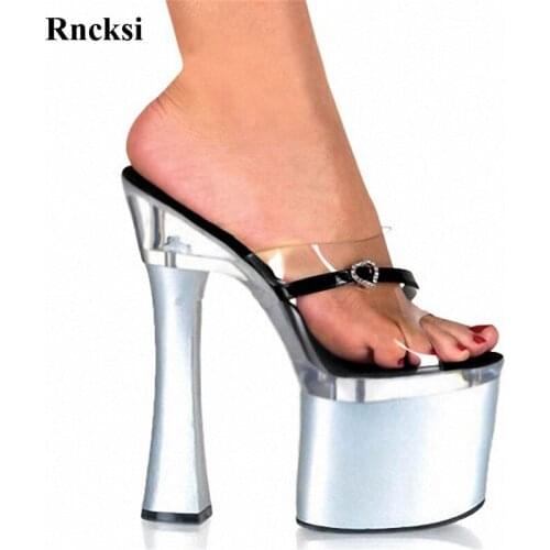 Rncksi Women New Splice 18cm Square High-Heeled Shoes Wedding Party Slippers Platform Pole Dance Slippers High Heel Shoes